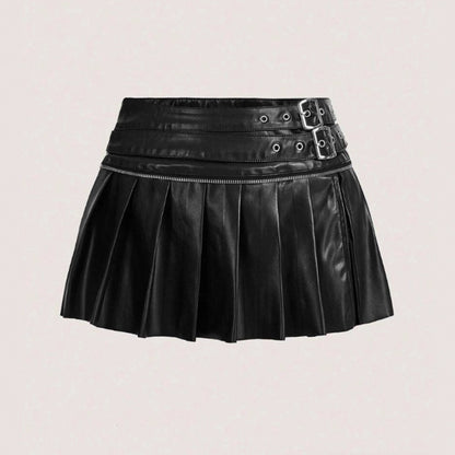 Pu ultra short versatile split skirt