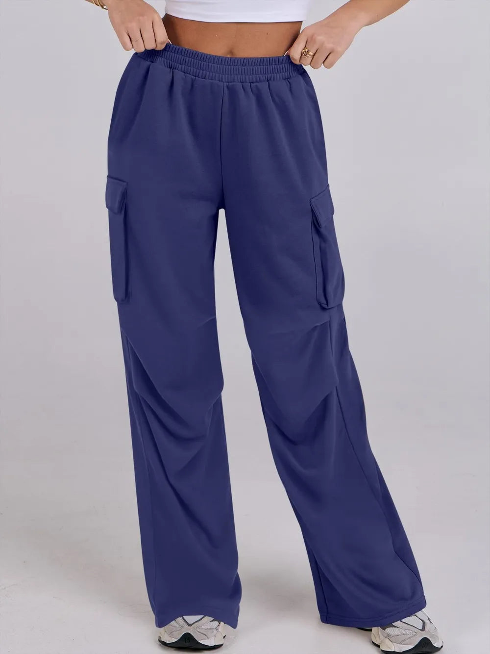 Elastic Waist Wide Leg Loose Pants with Pockets