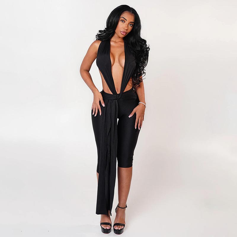Sexy Halter Backless Tie-Back High-Waisted Jumpsuit