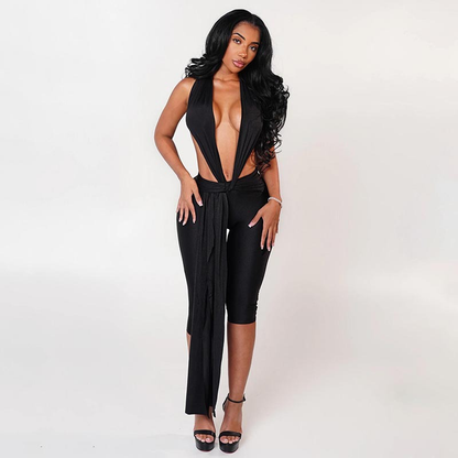 Sexy Halter Backless Tie-Back High-Waisted Jumpsuit