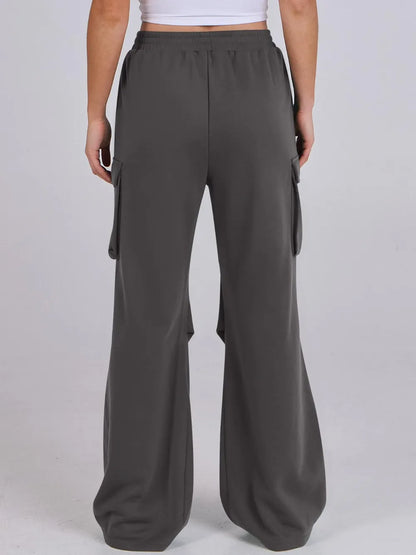 Elastic Waist Wide Leg Loose Pants with Pockets