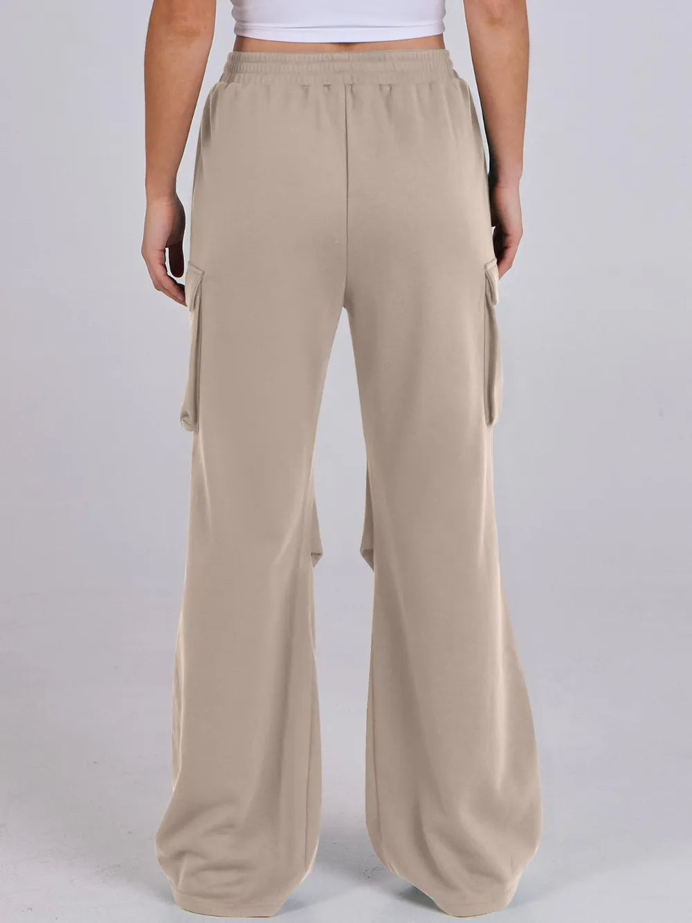 Elastic Waist Wide Leg Loose Pants with Pockets