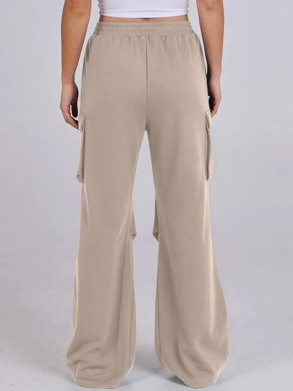 Elastic Waist Wide Leg Loose Pants with Pockets