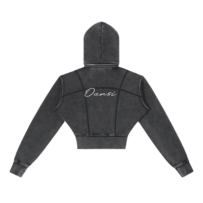 Vintage Washed Cropped Fleece Hoodie