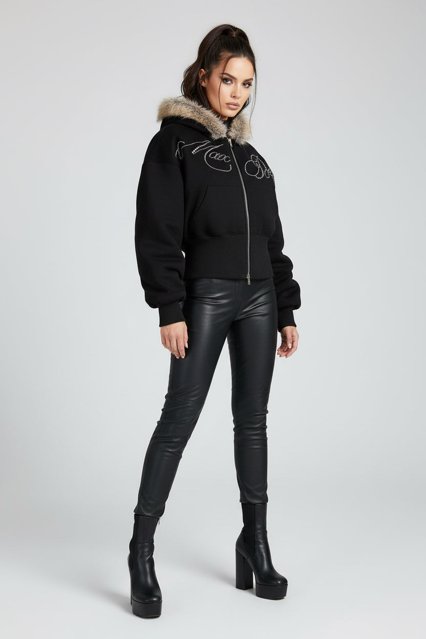 fur Hoodie high waisted sweatshirt