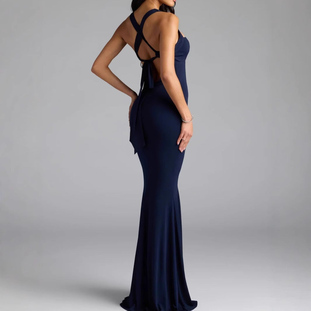 backless evening maxi party  dress