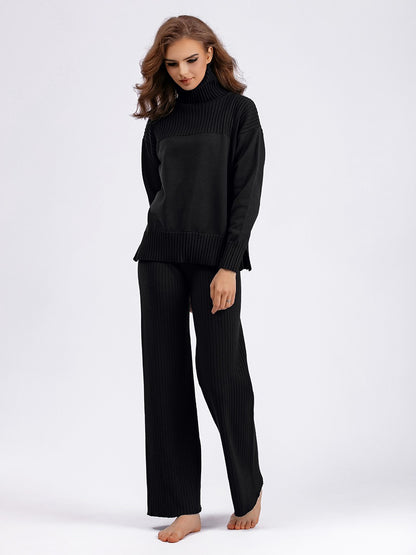 knitted pullover turtleneck loose autumn and winter  two-piece set
