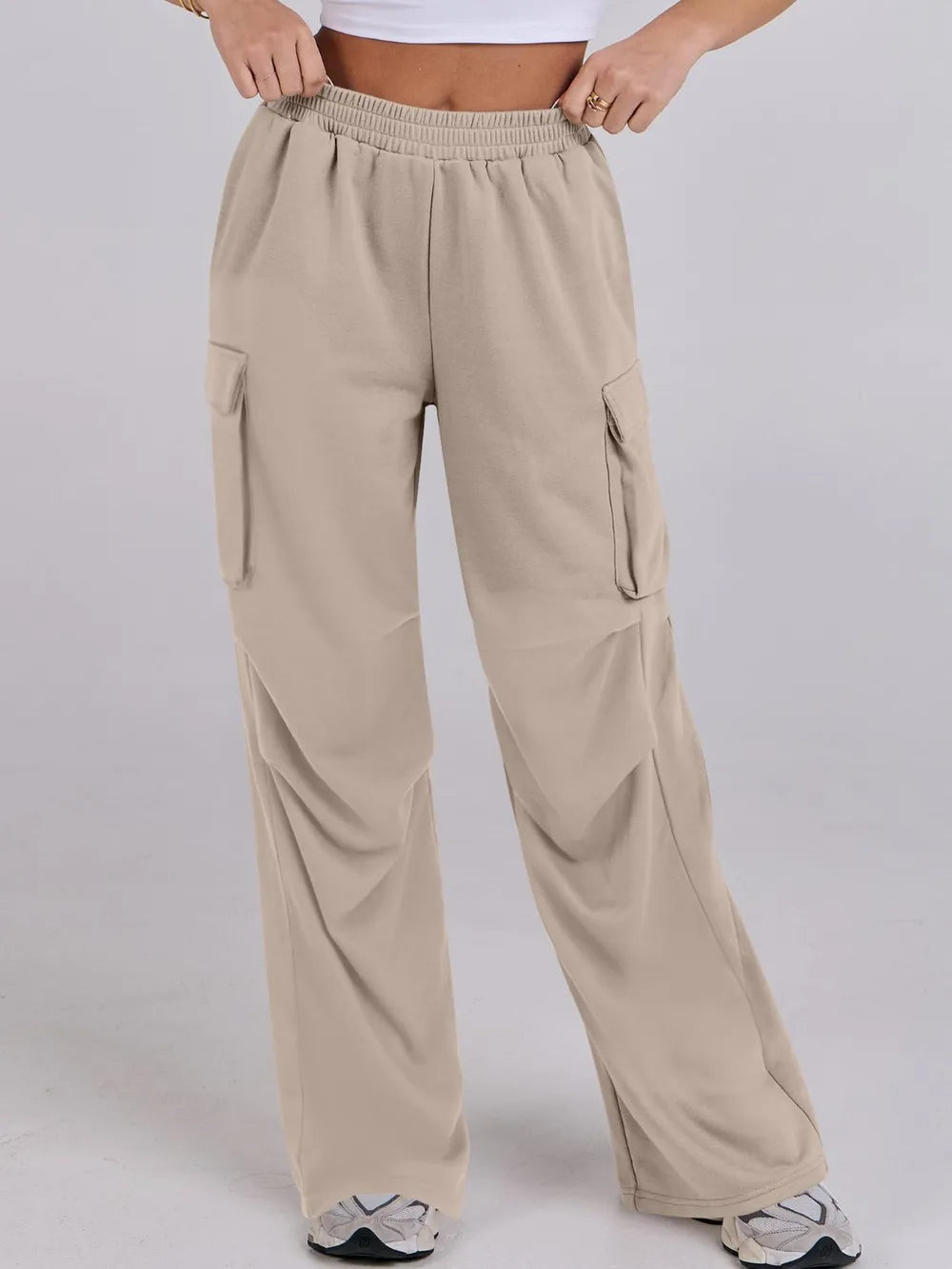 Elastic Waist Wide Leg Loose Pants with Pockets