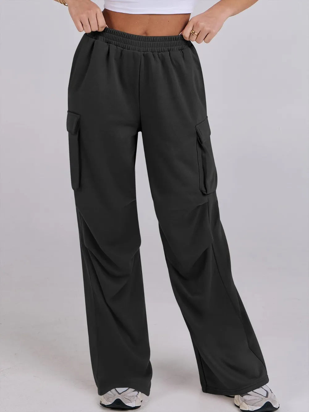 Elastic Waist Wide Leg Loose Pants with Pockets