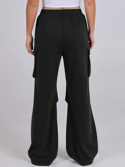 Elastic Waist Wide Leg Loose Pants with Pockets