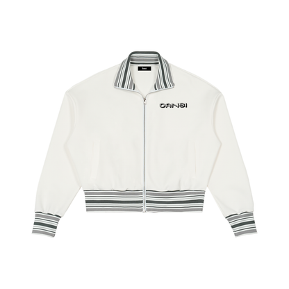 Oansi Unisex Striped Rib Collar Zip Jacket Hoodie sweatshirt