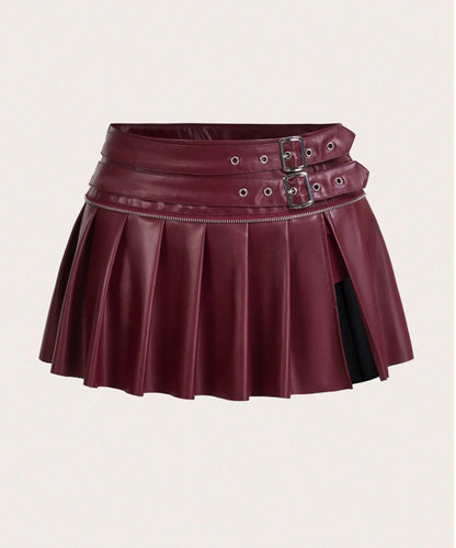 Pu ultra short versatile split skirt