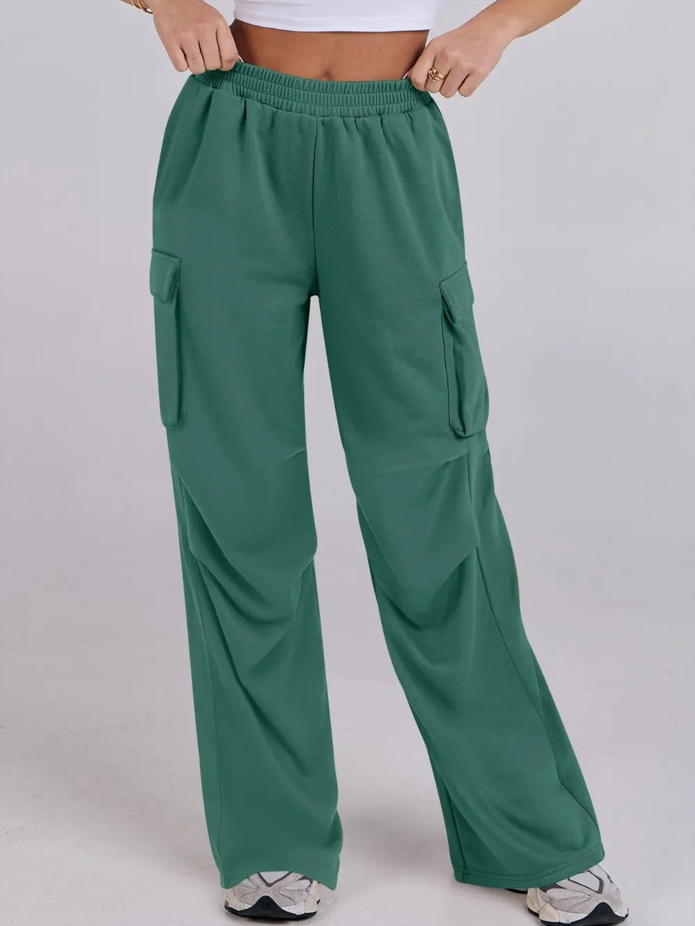 Elastic Waist Wide Leg Loose Pants with Pockets