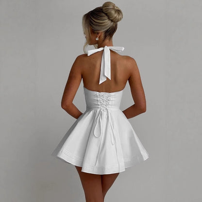 Deep V-neck chic backless strap dress