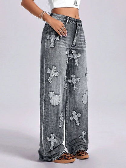 Cross Wide Leg Jeans with Pockets