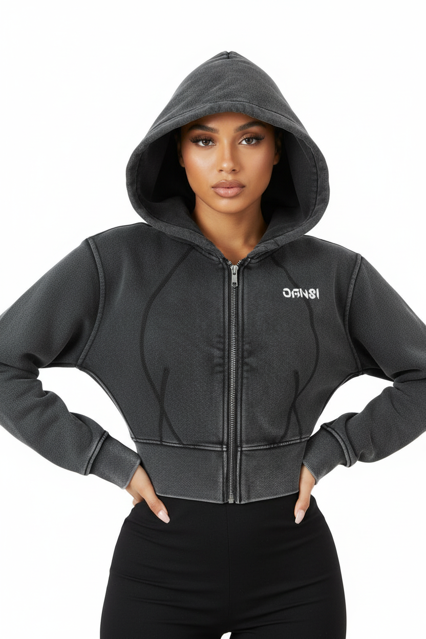 Vintage Washed Cropped Fleece Hoodie