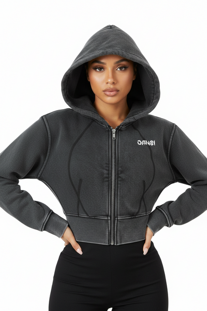 Vintage Washed Cropped Fleece Hoodie