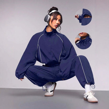 Drawstring tracksuit two-piece set