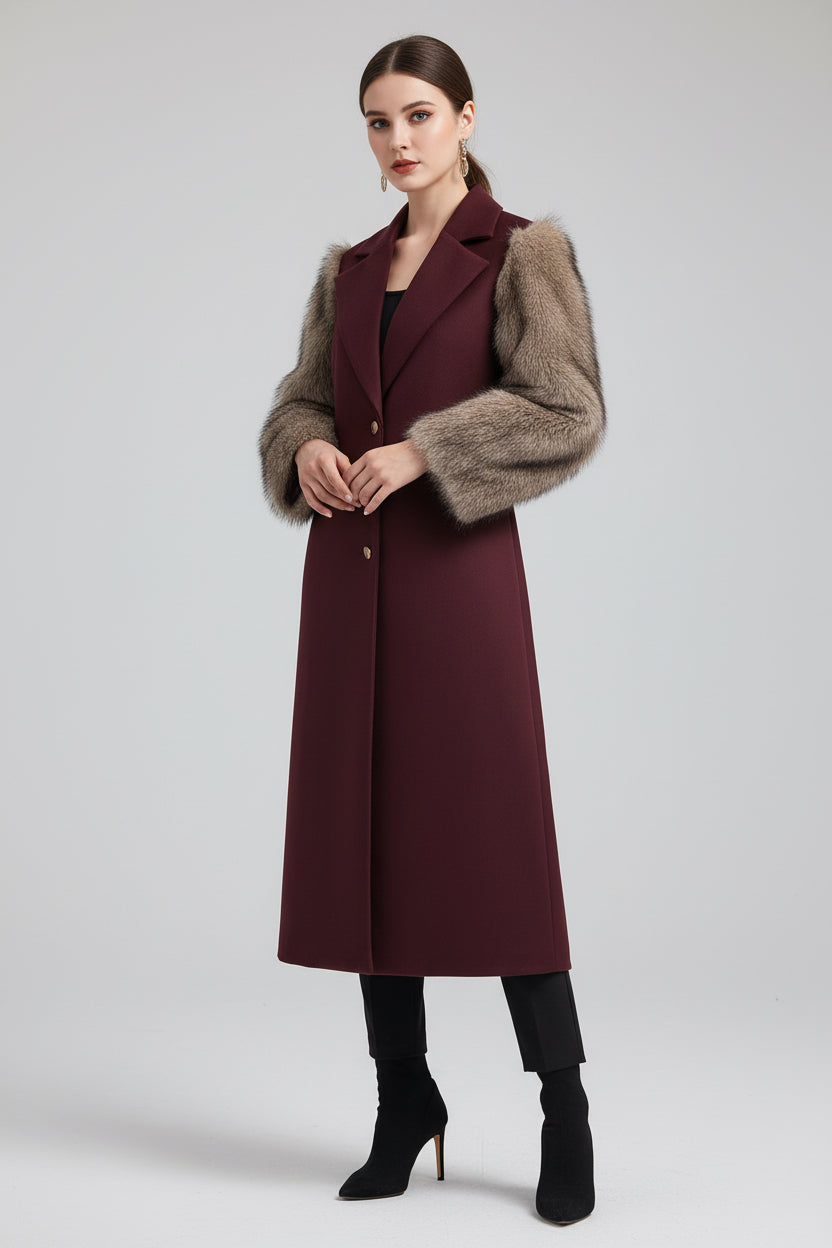 Splicing long fur coat