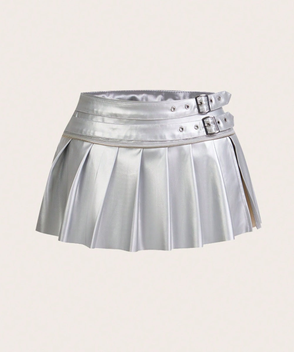Pu ultra short versatile split skirt