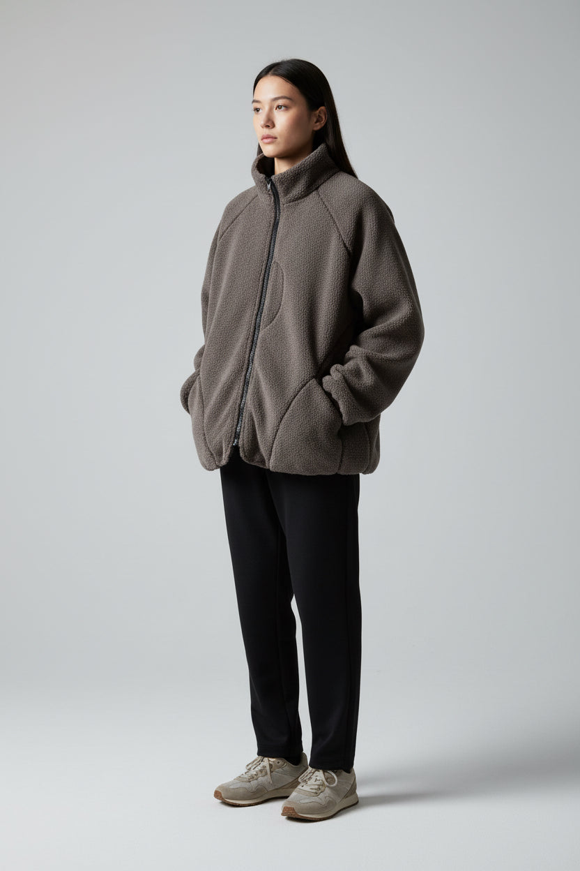 Multi-Pocket Patchwork Shearling Cotton Coat