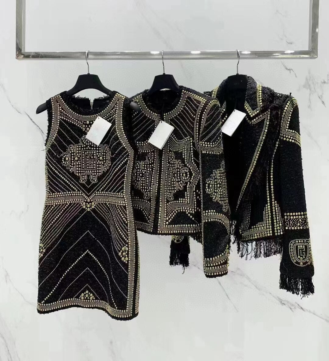 Women Blazers Autumn Outfits Runway Celebrities Pearls Chain Jackets Winter Coats