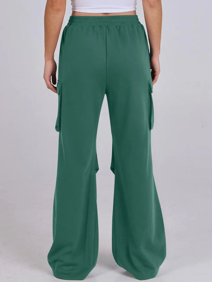 Elastic Waist Wide Leg Loose Pants with Pockets