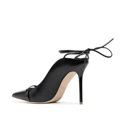 pointed PU lace up  pump high heels