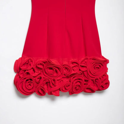 Embossed Red Flower Design Mini Floral Dress