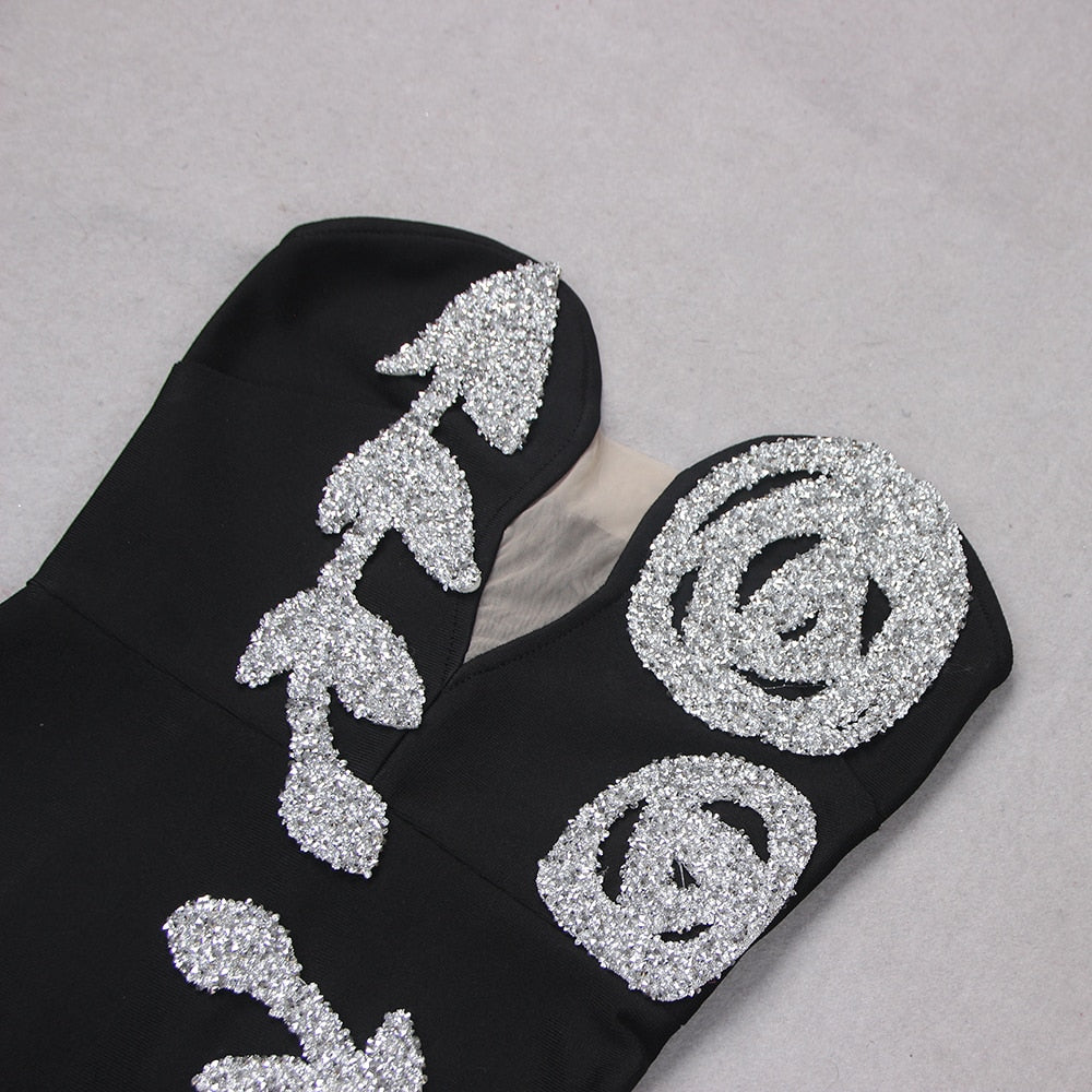 Elegant Backless Sequins Black Maxi Bodycon Evening Dress