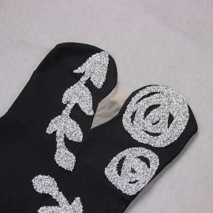 Elegant Backless Sequins Black Maxi Bodycon Evening Dress