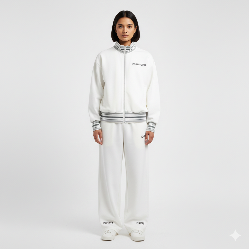 Oansi Unisex Striped Rib Collar Zip Jacket Hoodie sweatshirt