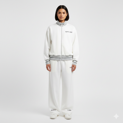 Oansi Unisex Striped Rib Collar Zip Jacket Hoodie sweatshirt