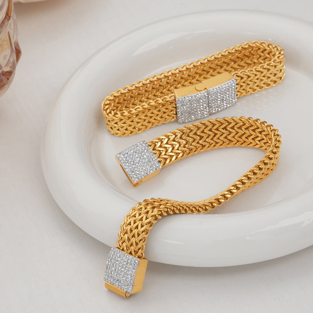 Steel Gold-plated Diamond Bracelet  Chain