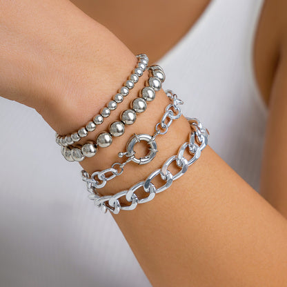 String Beads And Round Beads Chain Twin Bracelet Fashion