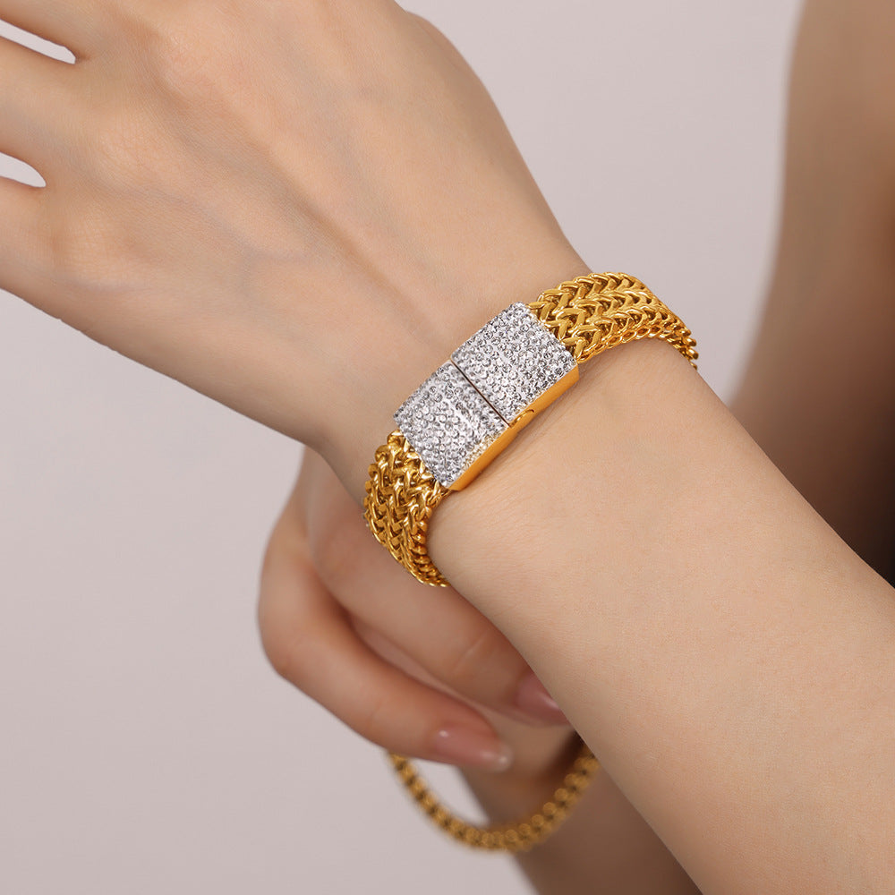 Steel Gold-plated Diamond Bracelet  Chain