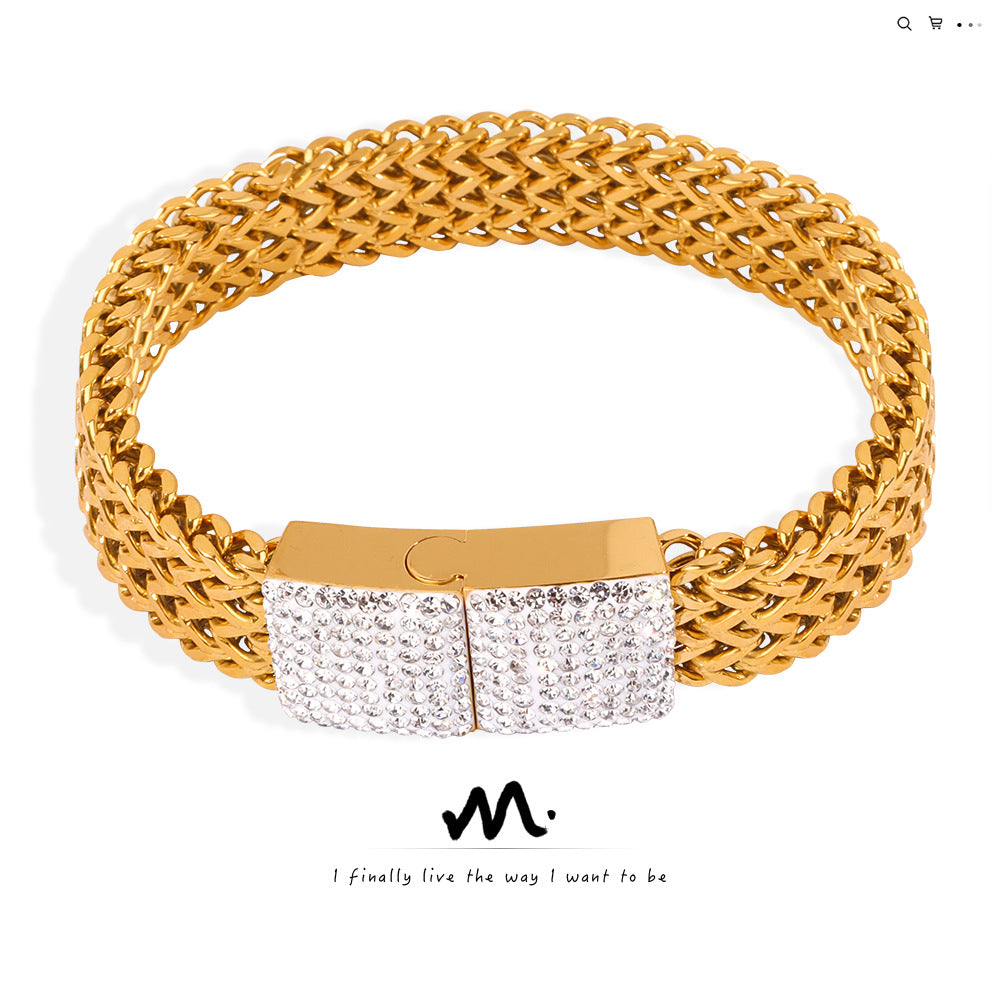 Steel Gold-plated Diamond Bracelet  Chain