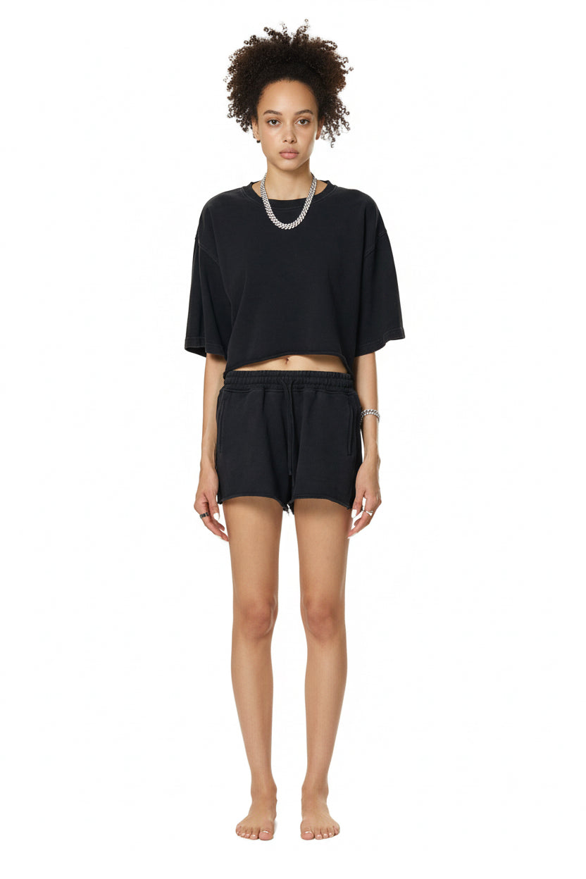 Snow Washed Raw Edge Crop Top