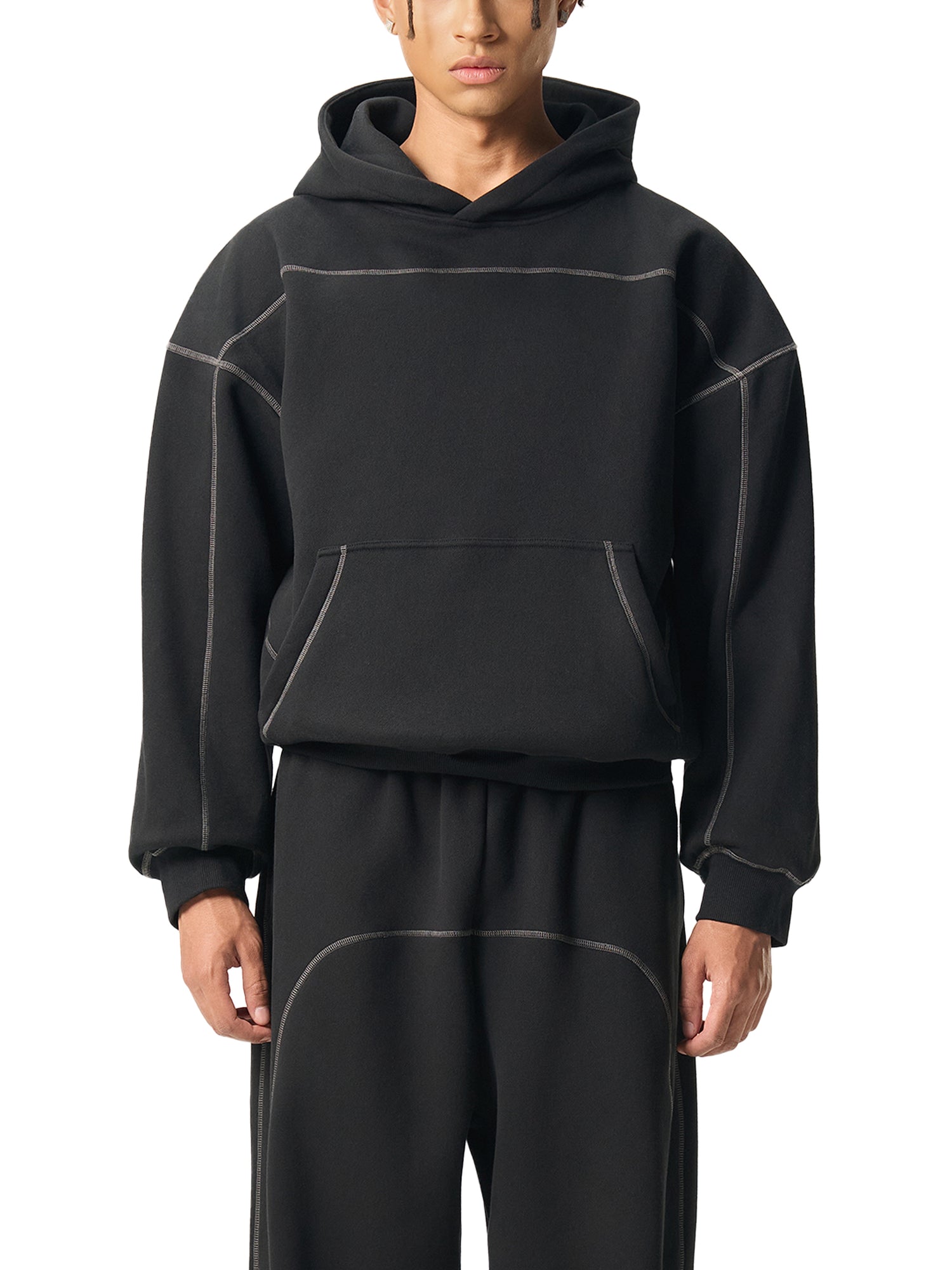 Contrast Boxy Fleece Hoodie